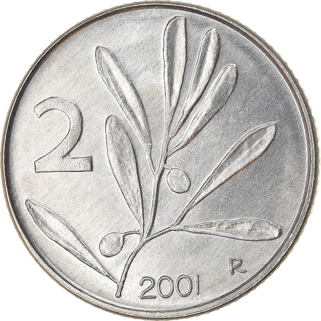 Coin, Italy, 2 Lire, 2001, Rome, EF(40-45), Aluminum, KM:94