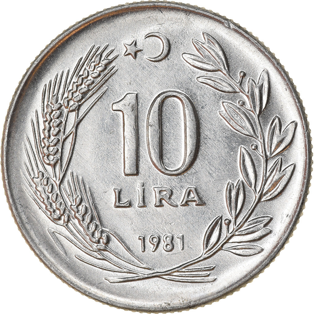 Coin, Turkey, 10 Lira, 1981, MS(60-62), Aluminum, KM:945