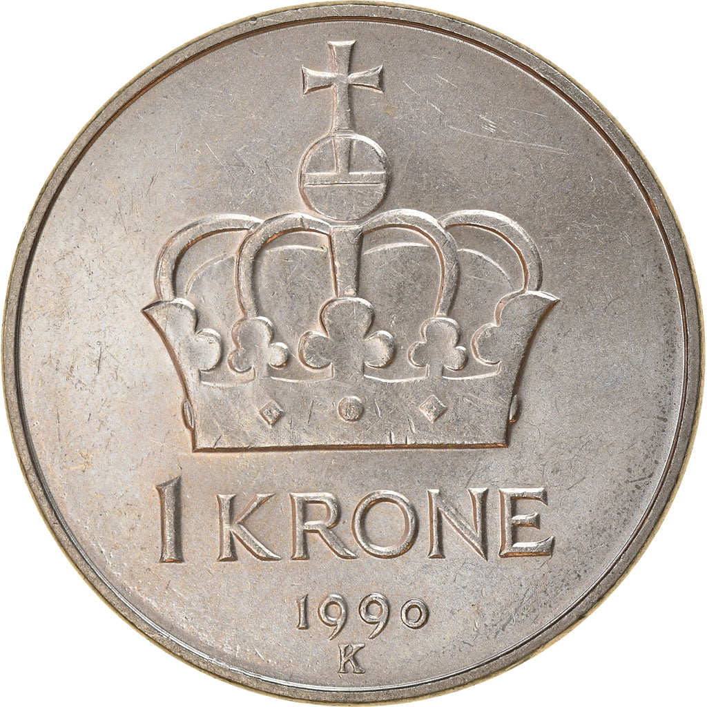 Coin, Norway, Olav V, Krone, 1990, EF(40-45), Copper-nickel, KM:419
