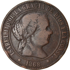 Coin, Spain, Isabel II, 5 Centimos, 1868, Barcelona, VF(20-25), Copper, KM:635.1