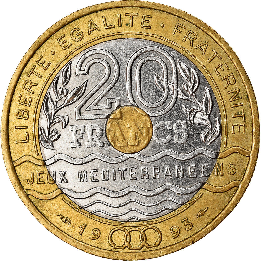 Moneta, Francja, Jeux Méditerranéens, 20 Francs, 1993, EF(40-45)