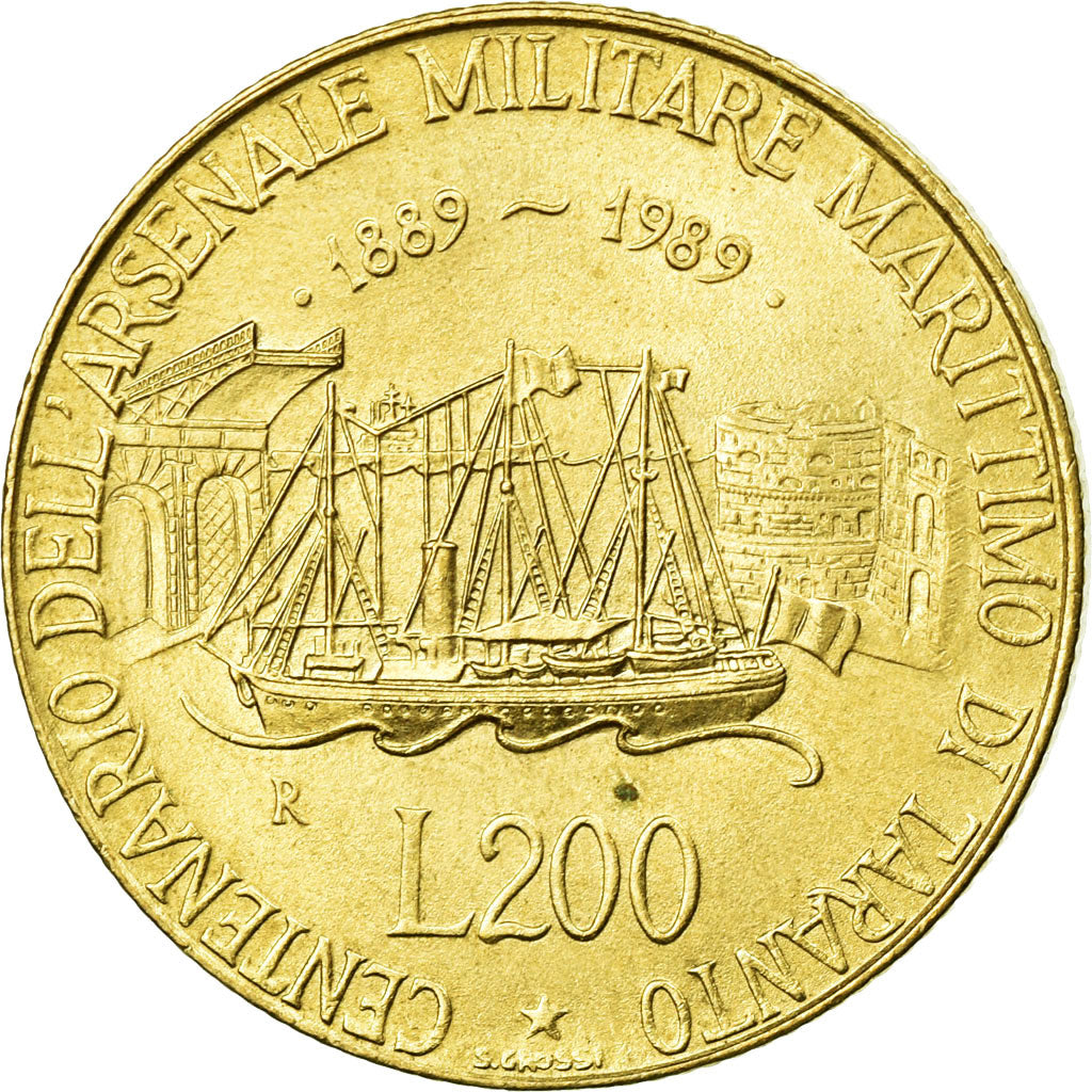 Coin, Italy, 200 Lire, 1989, Rome, MS(60-62), Aluminum-Bronze, KM:130