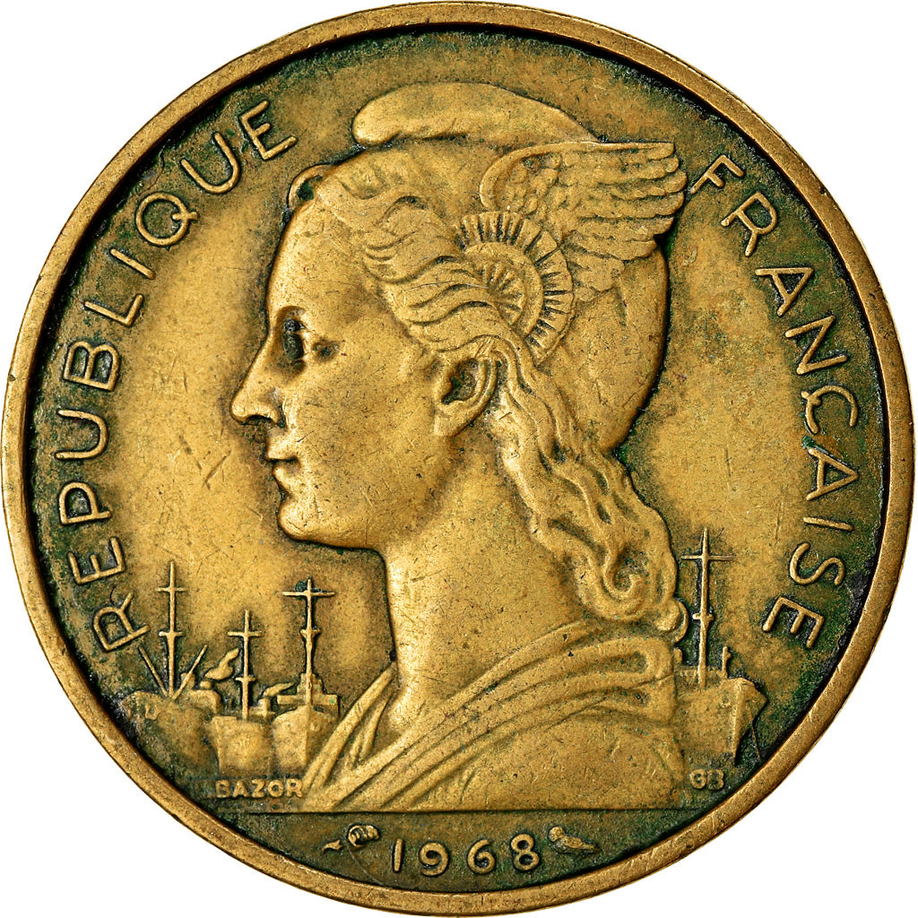 Coin, FRENCH AFARS & ISSAS, 20 Francs, 1968, Paris, EF(40-45), Aluminum-Bronze