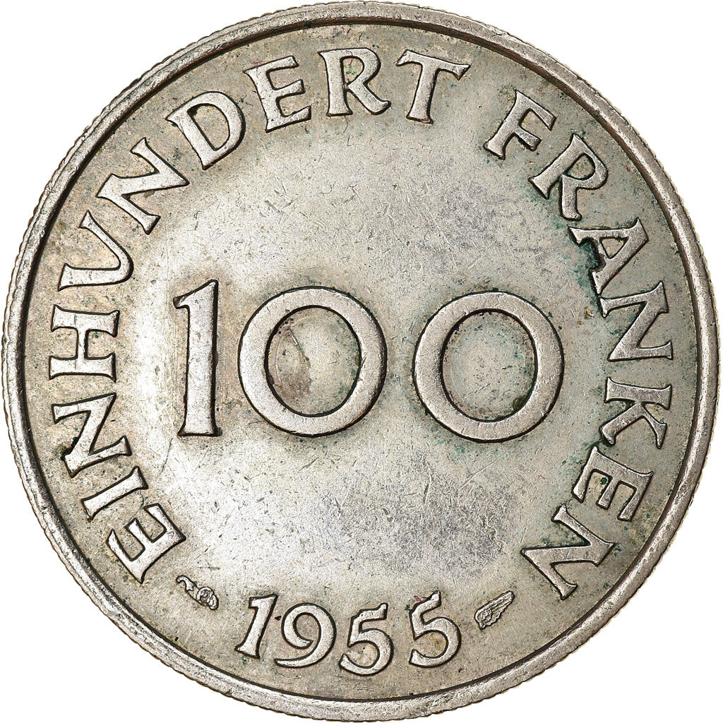 Coin, SAARLAND, 100 Franken, 1955, Paris, EF(40-45), Copper-nickel, KM:4