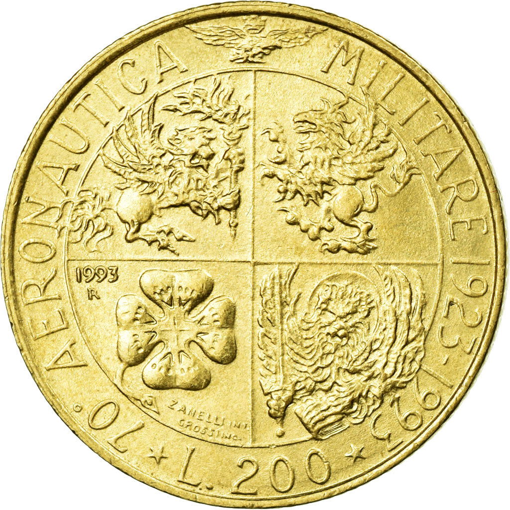 Coin, Italy, 200 Lire, 1993, Rome, MS(60-62), Aluminum-Bronze, KM:155