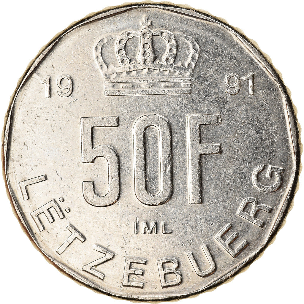 Coin, Luxembourg, Jean, 50 Francs, 1991, EF(40-45), Nickel, KM:66
