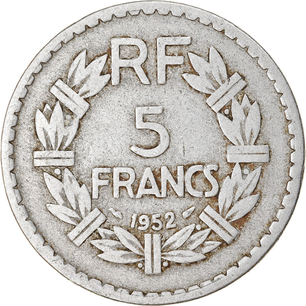 Moneda, Francia, Lavrillier, 5 Francs, 1952, Paris, BC+, Aluminio, KM:888b.1