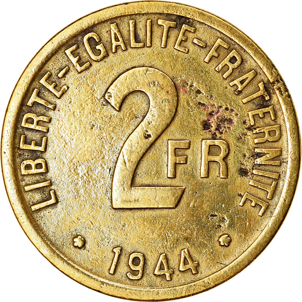 Moneta, Francia, France Libre, 2 Francs, 1944, Philadelphia, MB+, Ottone