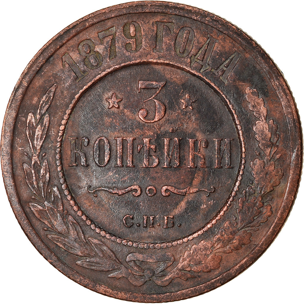 Münze, Russland, Nicholas II, 3 Kopeks, 1879, Saint-Petersburg, SS, Kupfer