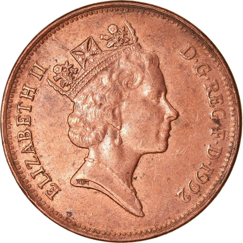 Coin, Great Britain, Elizabeth II, 2 Pence, 1992, EF(40-45), Copper Plated