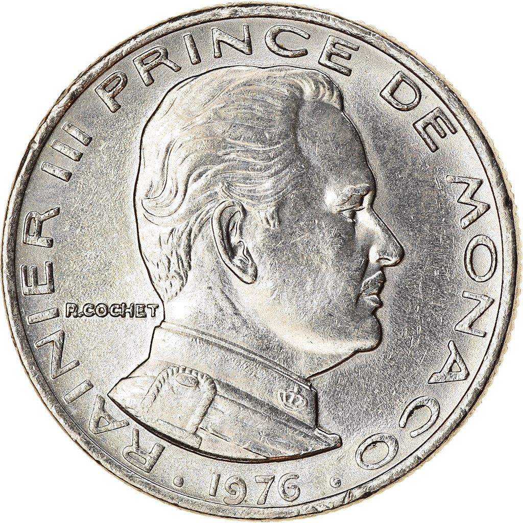 Coin, Monaco, Rainier III, 1/2 Franc, 1976, EF(40-45), Nickel, KM:145