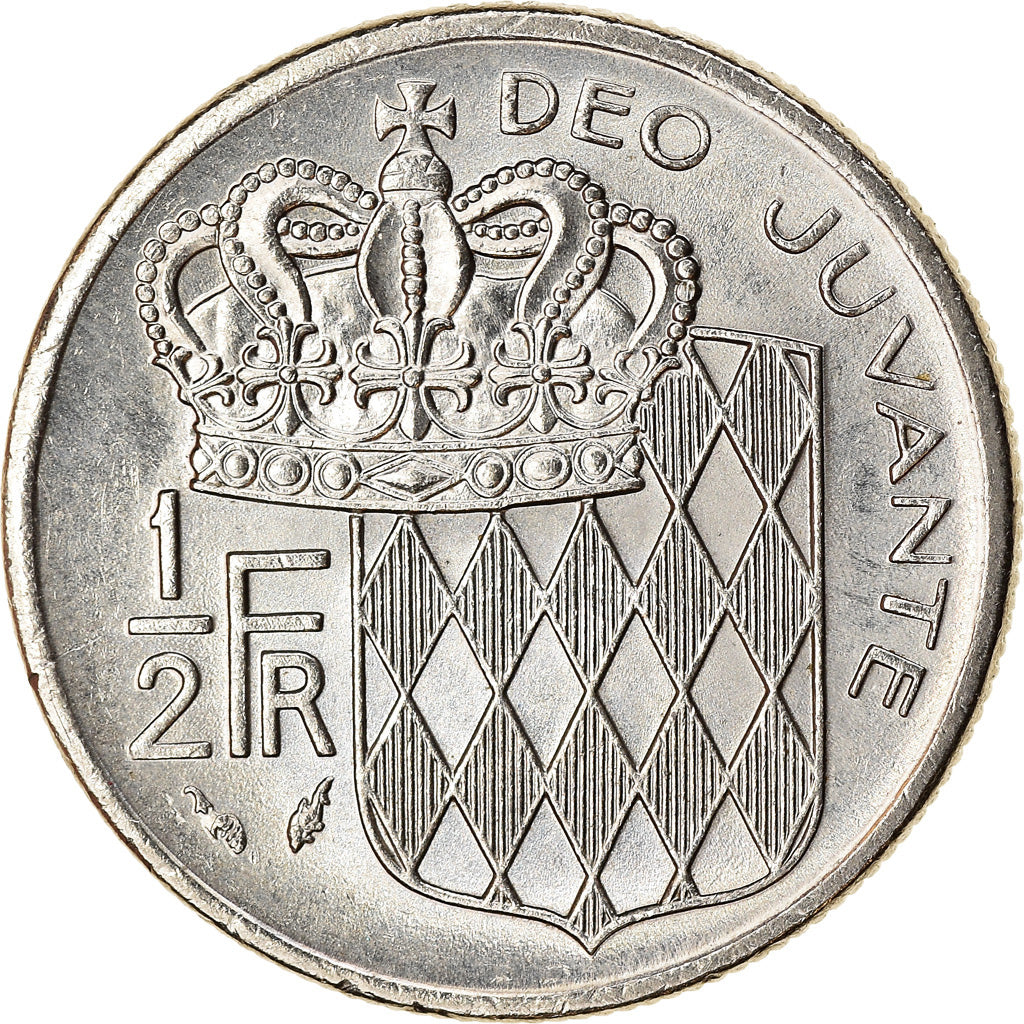 Coin, Monaco, Rainier III, 1/2 Franc, 1976, EF(40-45), Nickel, KM:145