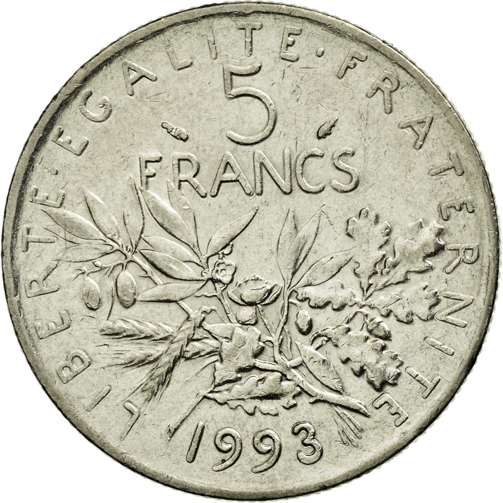 Coin, France, Semeuse, 5 Francs, 1993, Paris, AU(50-53), Nickel Clad