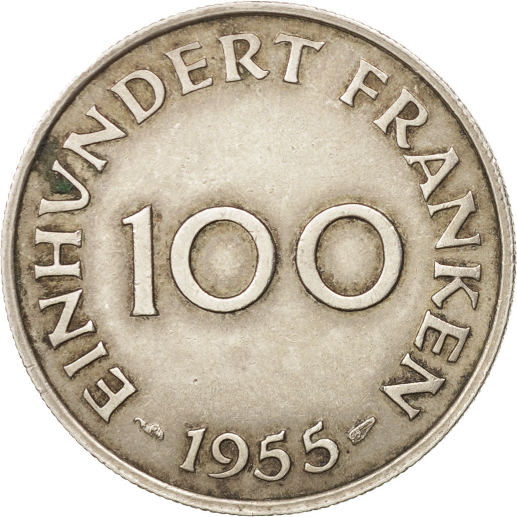 SAARLAND, 100 Franken, 1955, Paris, EF(40-45), Copper-nickel, KM:4