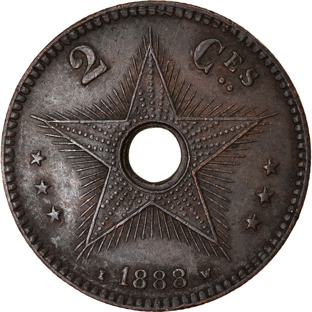 Coin, CONGO FREE STATE, Leopold II, 2 Centimes, 1888, EF(40-45), Copper, KM:2
