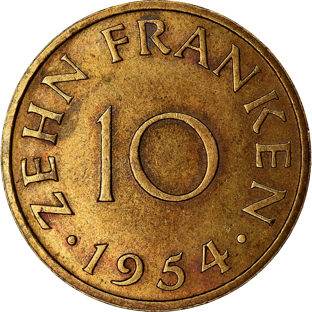 Coin, SAARLAND, 10 Franken, 1954, Paris, EF(40-45), Aluminum-Bronze, KM:1