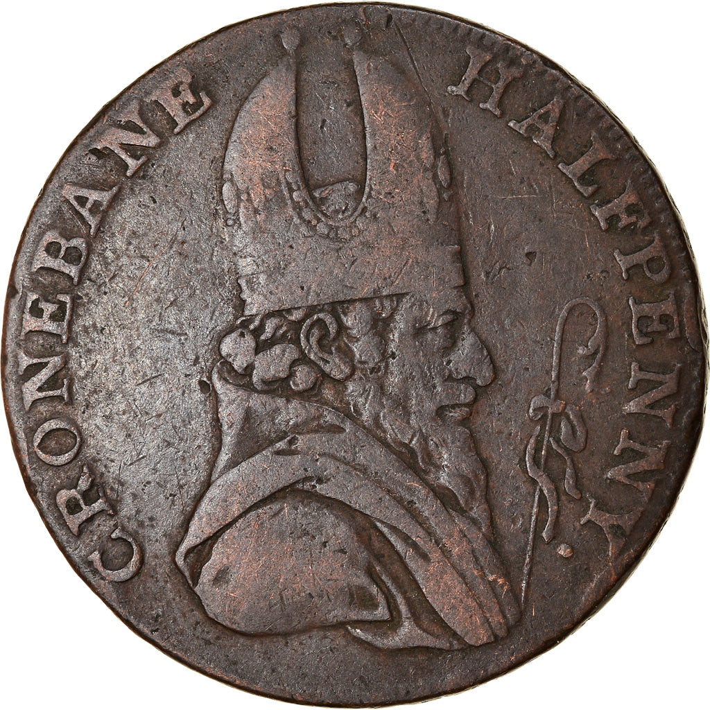Coin, Ireland, Wicklow, Halfpenny Token, 1789, Cronebane, VF(30-35), Copper