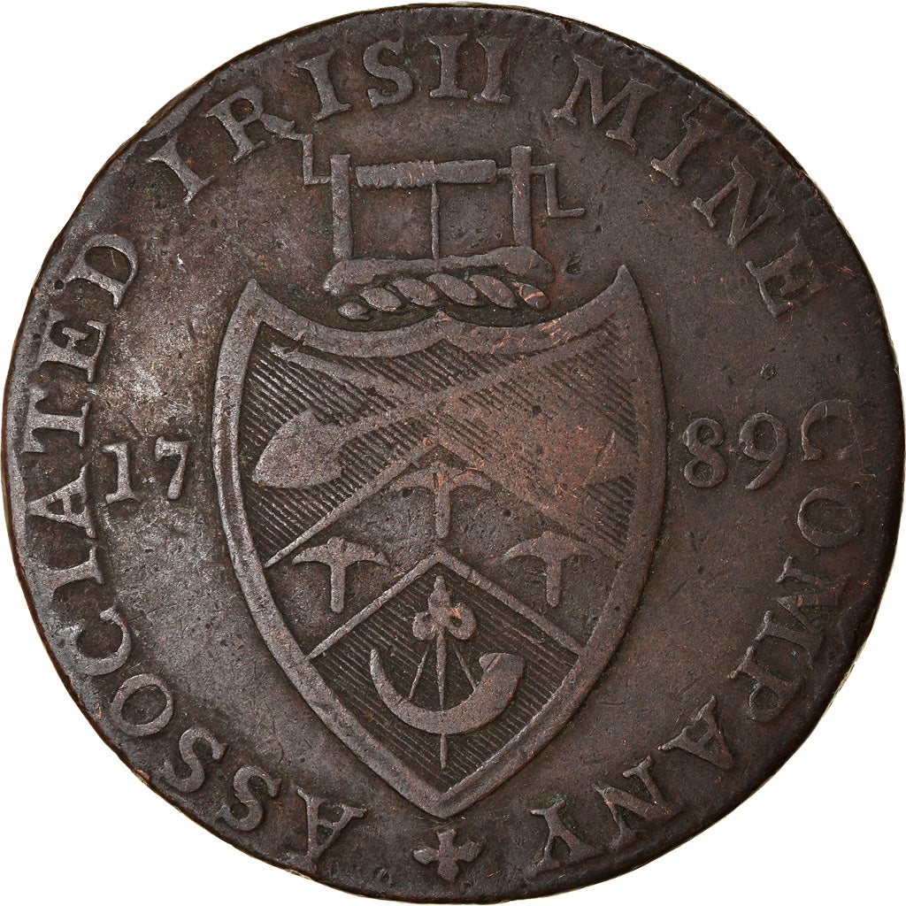 Coin, Ireland, Wicklow, Halfpenny Token, 1789, Cronebane, VF(30-35), Copper