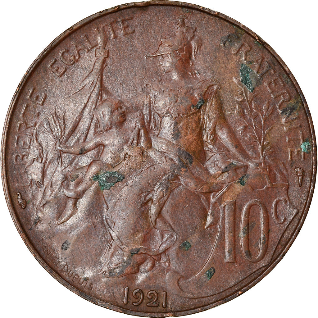 Moneta, Francia, Dupuis, 10 Centimes, 1921, Paris, BB, Bronzo, KM:843
