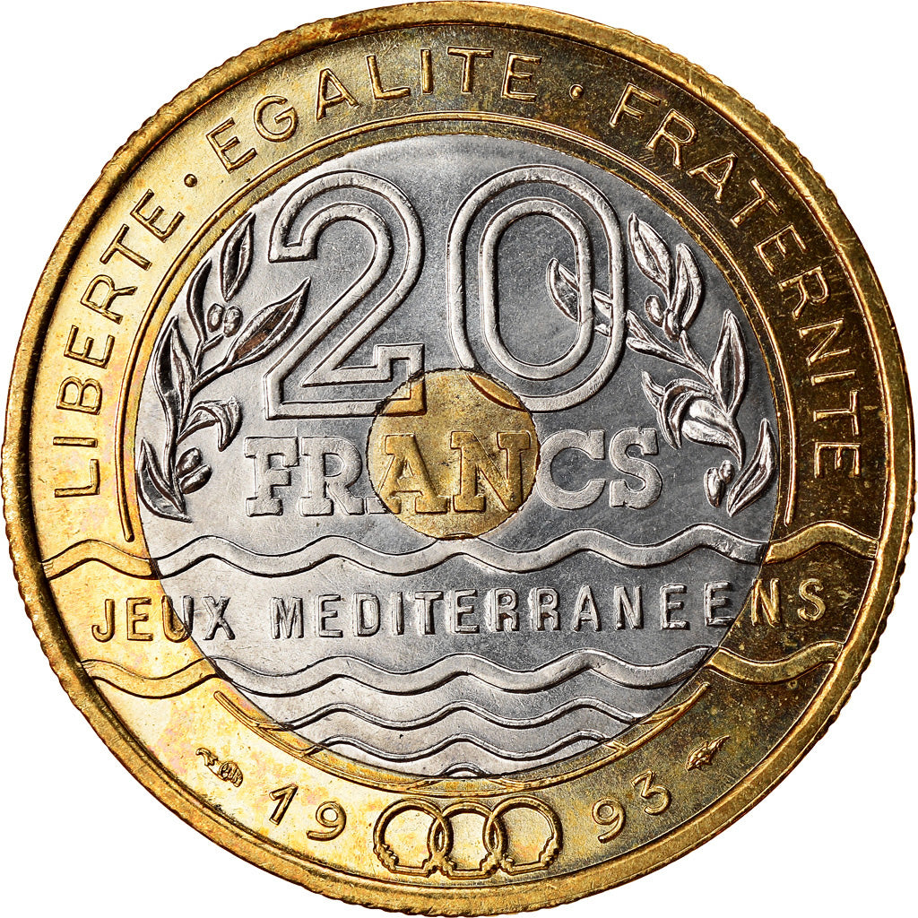 Coin, France, Jeux Méditerranéens, 20 Francs, 1993, Paris, AU(50-53)