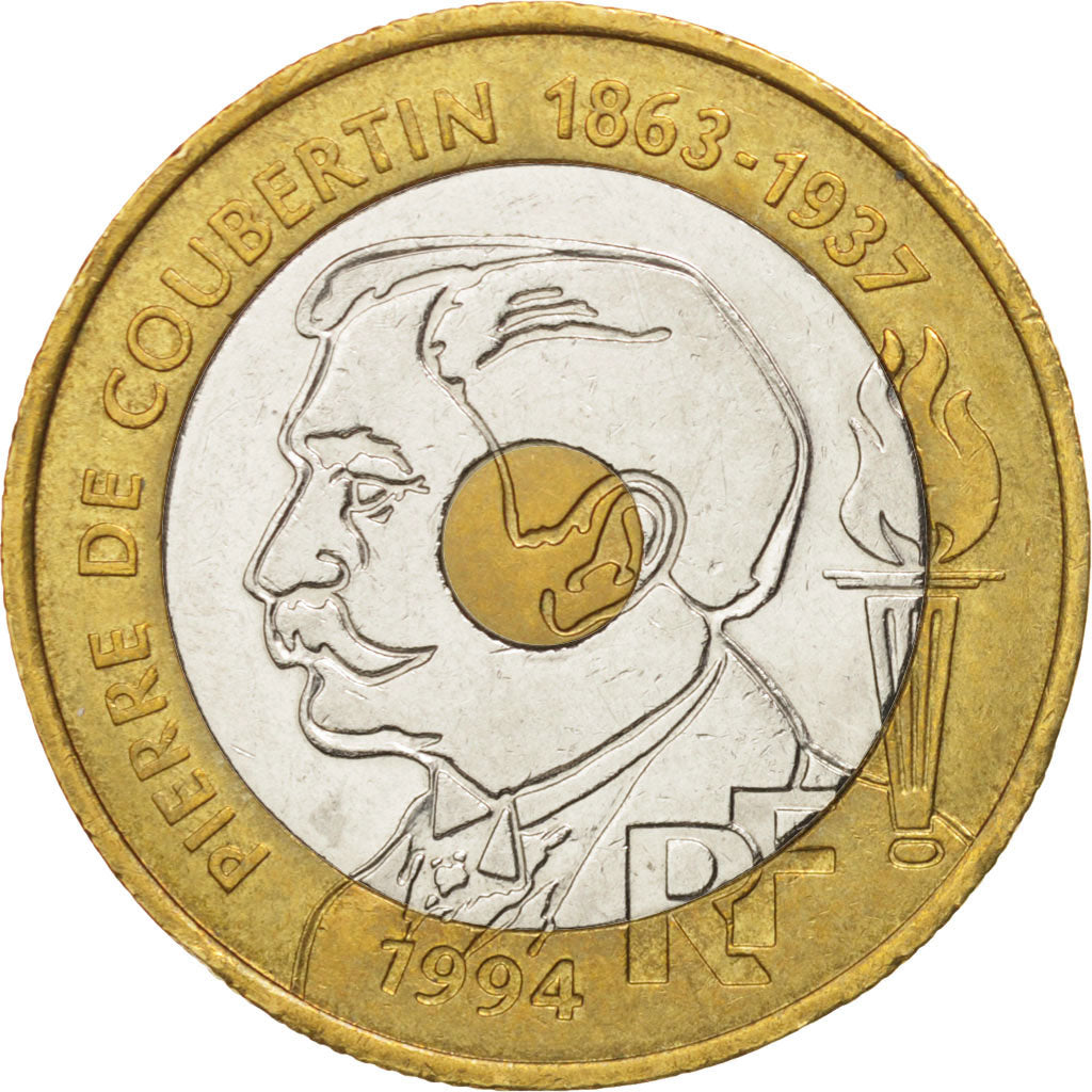 France, Pierre de Coubertin, 20 Francs, 1994, AU(55-58), KM:1036, Gadoury 873