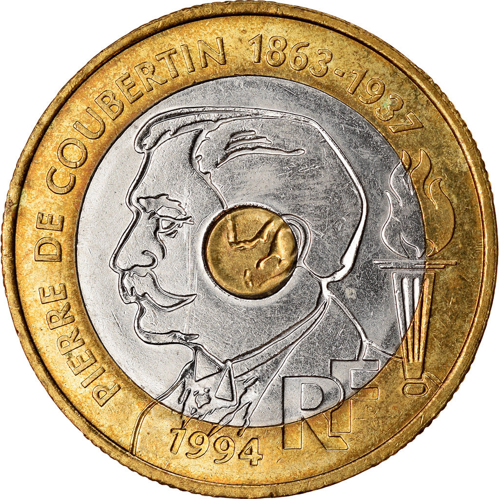 Coin, France, Pierre de Coubertin, 20 Francs, 1994, EF(40-45), Tri-Metallic