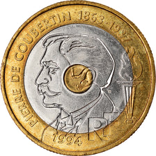 Coin, France, Pierre de Coubertin, 20 Francs, 1994, EF(40-45), Tri-Metallic