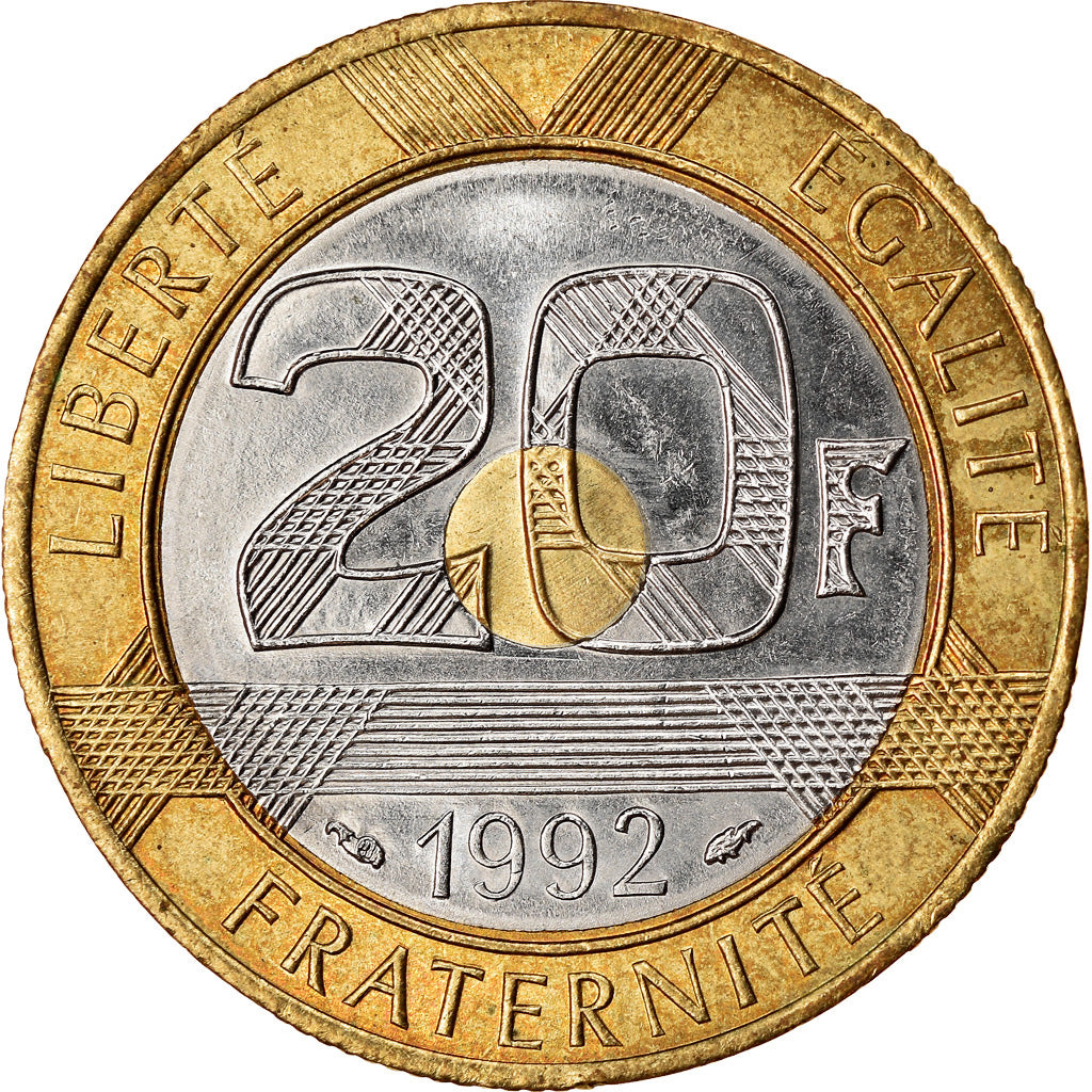Coin, France, Mont Saint Michel, 20 Francs, 1992, EF(40-45), Bronze-Aluminium