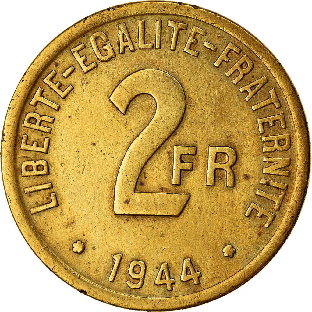 Coin, France, France Libre, 2 Francs, 1944, Philadelphia, EF(40-45), Brass