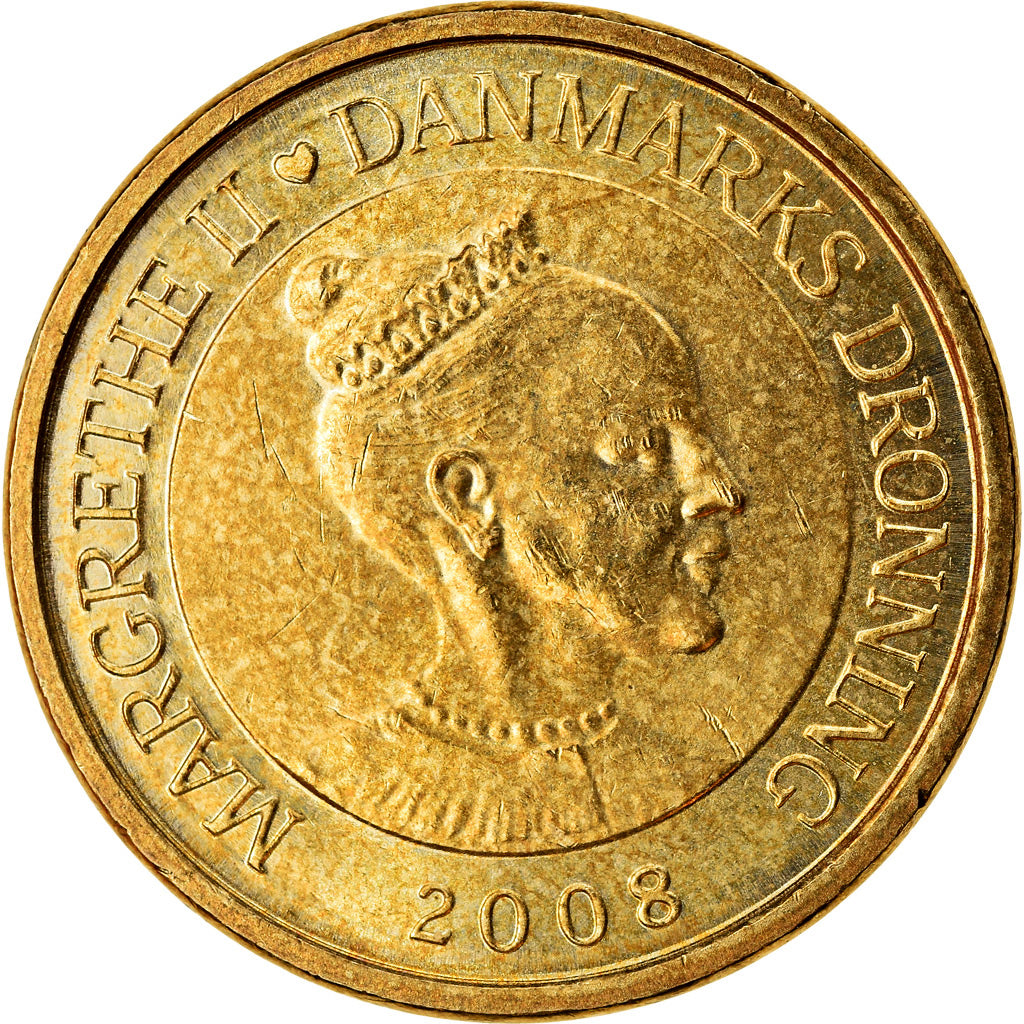 Moneda, Dinamarca, Margrethe II, 10 Kroner, 2008, Copenhagen, MBC, Aluminio -