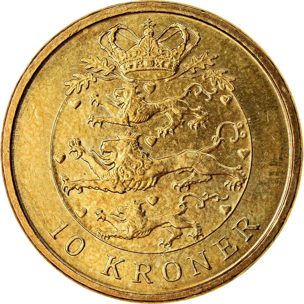 Moneda, Dinamarca, Margrethe II, 10 Kroner, 2008, Copenhagen, MBC, Aluminio -