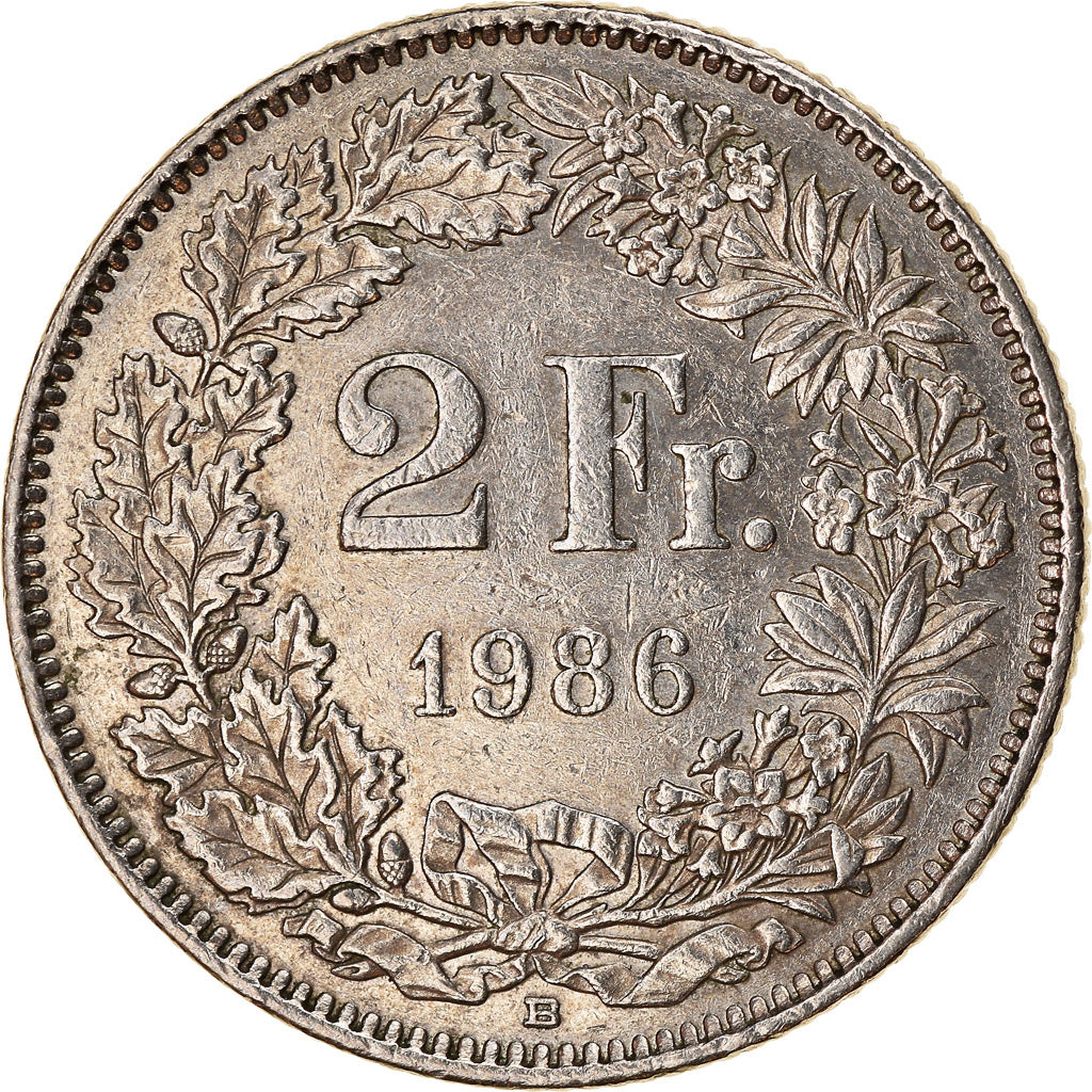Coin, Switzerland, 2 Francs, 1986, Bern, EF(40-45), Copper-nickel, KM:21a.3