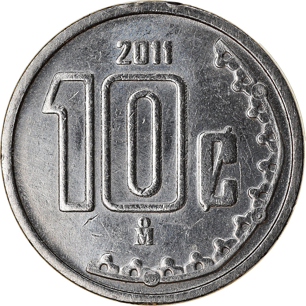 Moneda, México, 10 Centavos, 2011, Mexico City, MBC, Acero inoxidable, KM:934