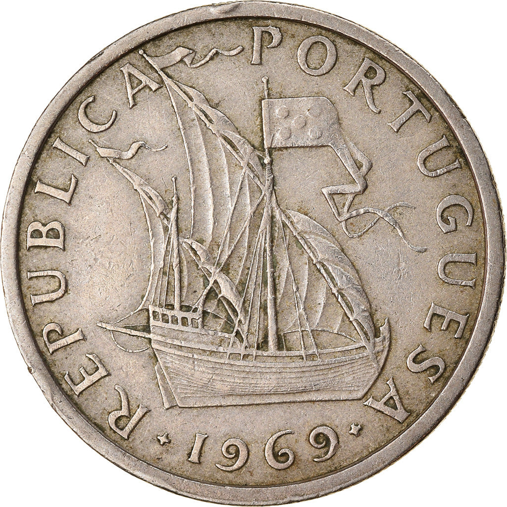 Moeda, Portugal, 5 Escudos, 1969, EF(40-45), Cobre-níquel, KM:591