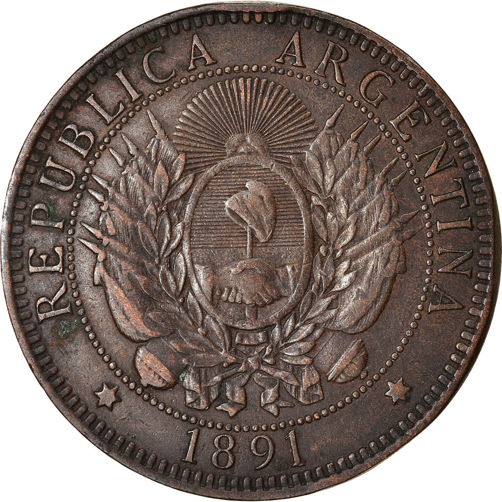 Coin, Argentina, 2 Centavos, 1891, EF(40-45), Bronze, KM:33
