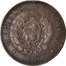 Coin, Argentina, 2 Centavos, 1891, EF(40-45), Bronze, KM:33