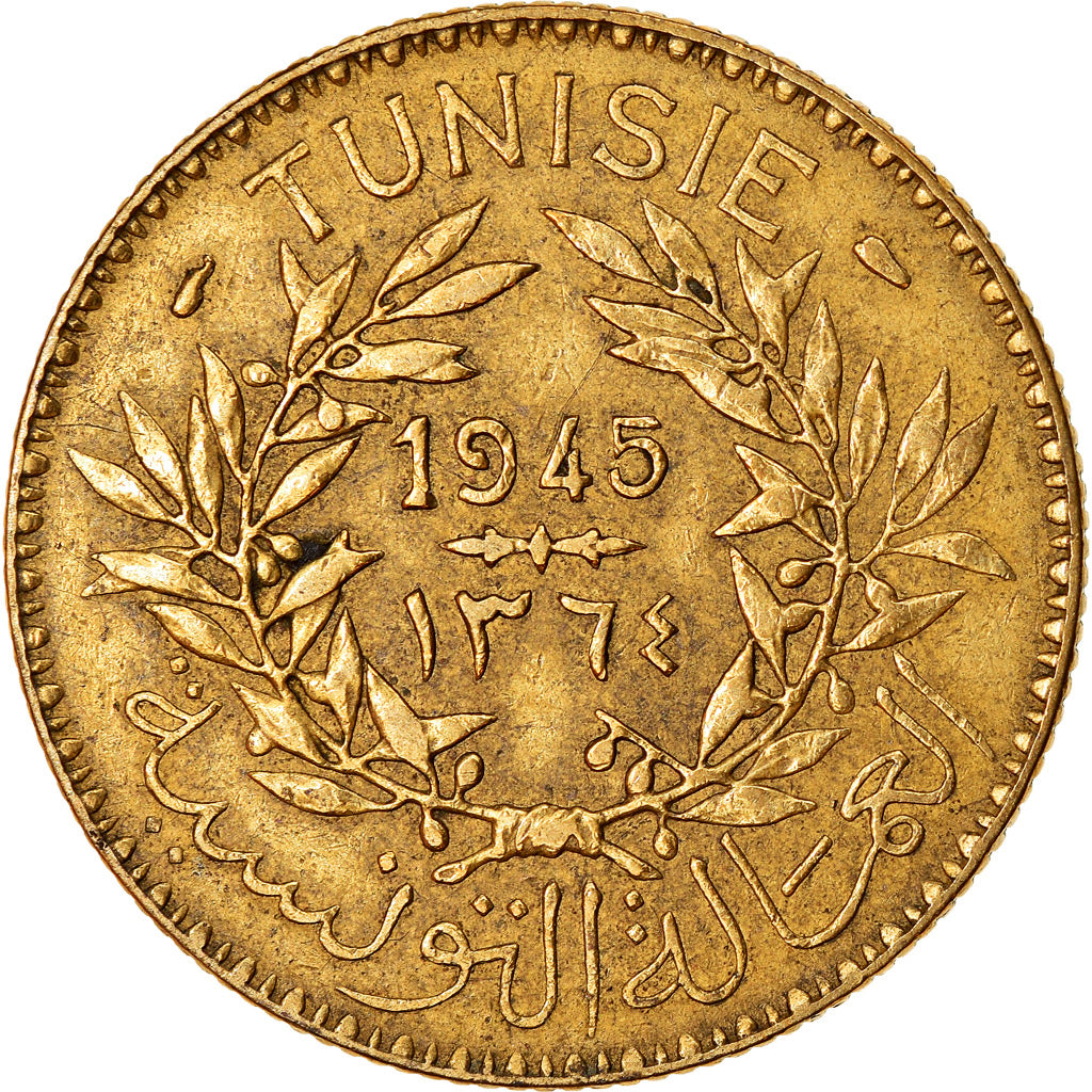 Coin, Tunisia, Anonymous, 2 Francs, 1945, Paris, EF(40-45), Aluminum-Bronze