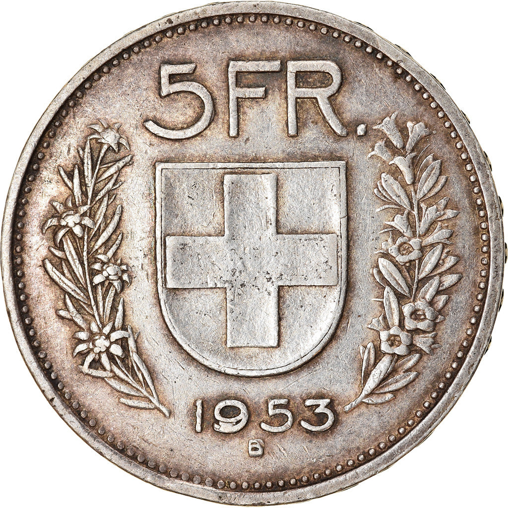 Coin, Switzerland, 5 Francs, 1953, Bern, EF(40-45), Silver, KM:40