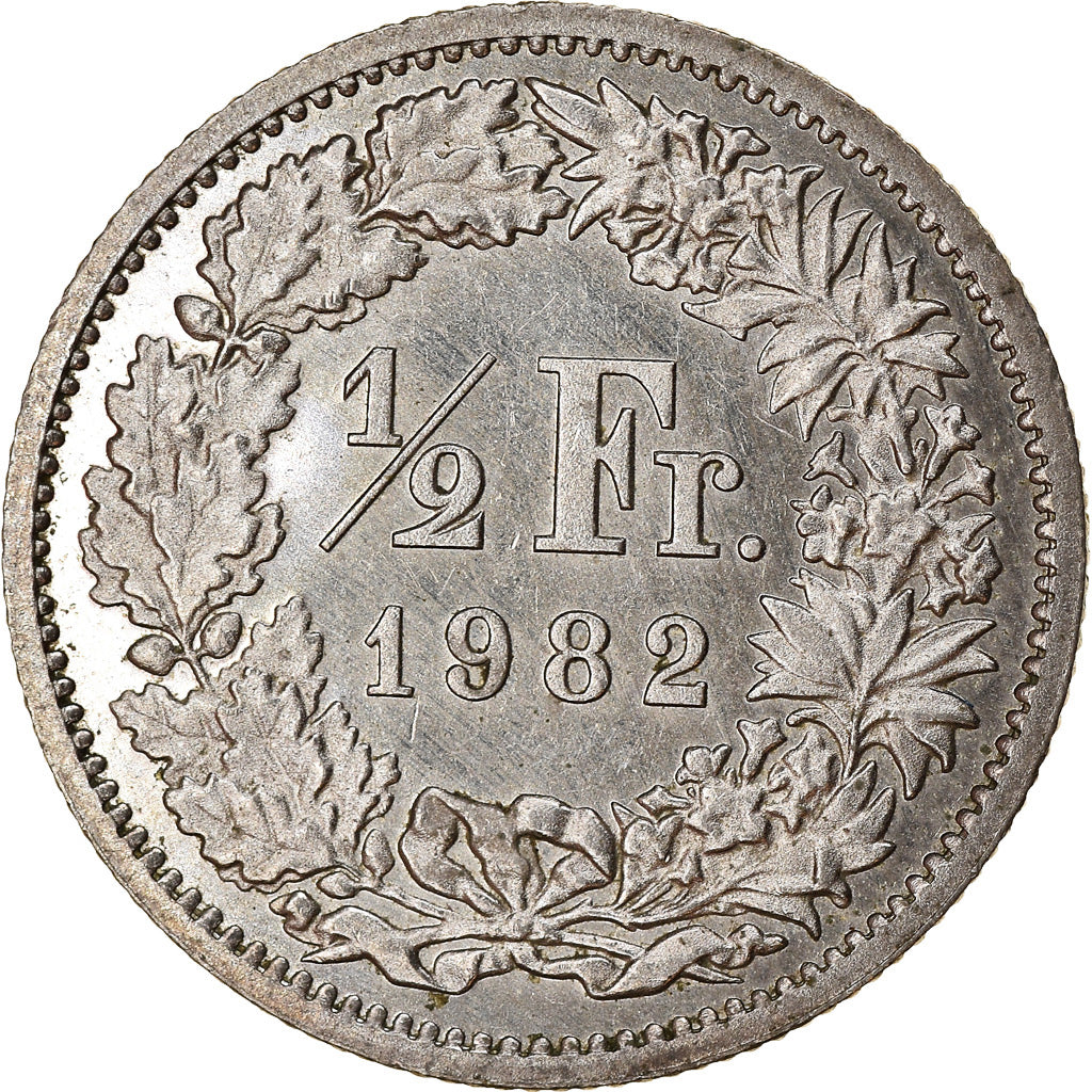 Coin, Switzerland, 1/2 Franc, 1982, Bern, Proof / BE, EF(40-45), Copper-nickel