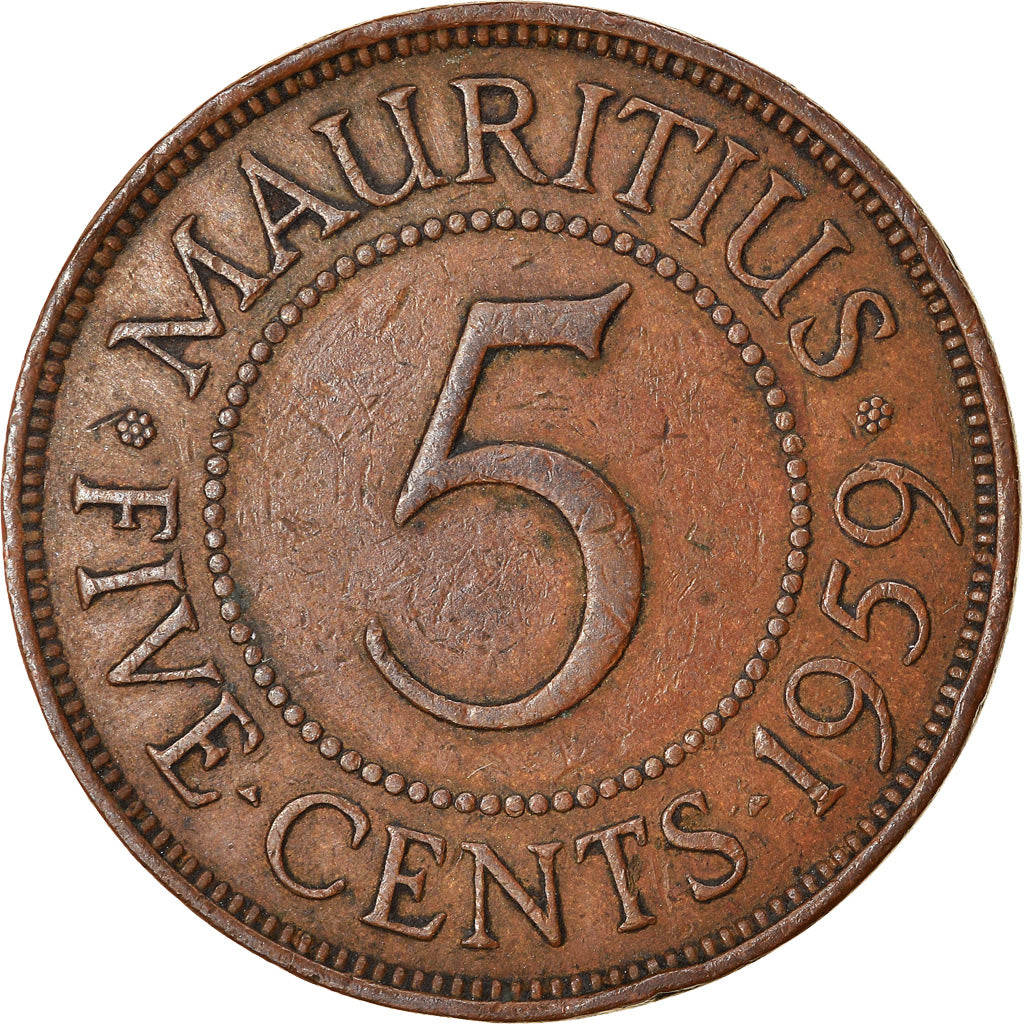Coin, Mauritius, Elizabeth II, 5 Cents, 1959, VF(30-35), Bronze, KM:34
