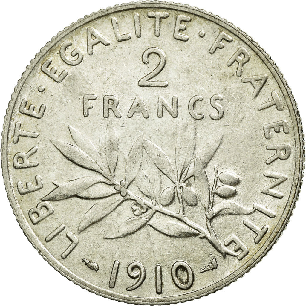 Coin, France, Semeuse, 2 Francs, 1910, Paris, AU(55-58), Silver, KM:845.1