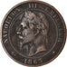 Moneda, Francia, 10 Centimes, 1863, Paris, BC+, Bronce, KM:798.1, Gadoury:253