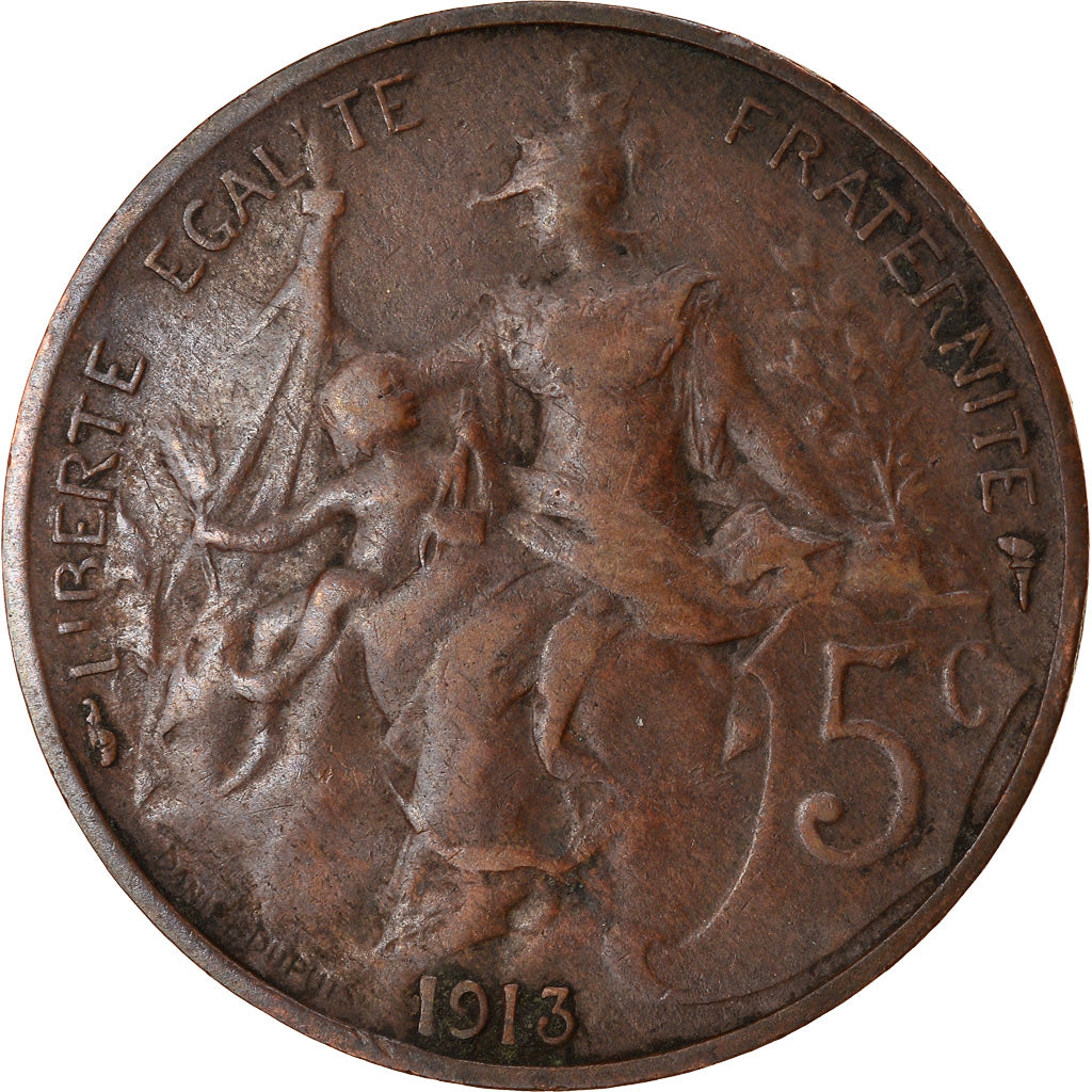 Moneta, Francja, Dupuis, 5 Centimes, 1913, Paris, VF(30-35), Bronze, KM:842