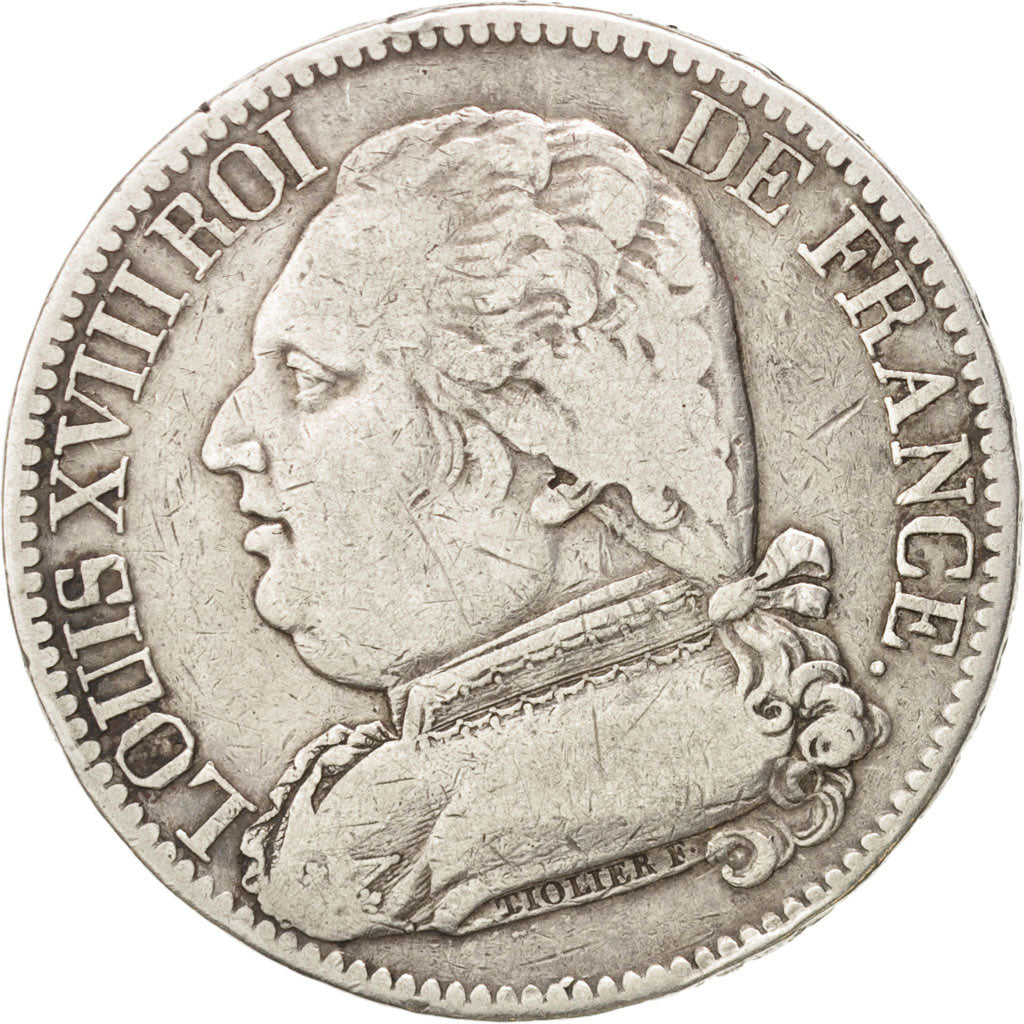 France, Louis XVIII, 5 Francs, 1814, Paris,VF(30-35),Silver,KM:702.1,Gadoury 591