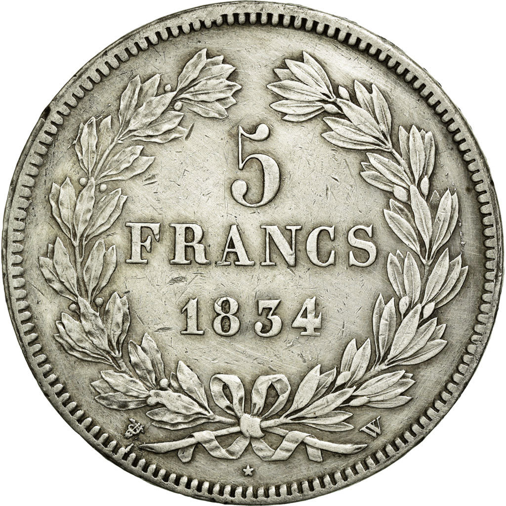 Coin, France, Louis-Philippe, 5 Francs, 1834, Lille, AU(50-53), Silver