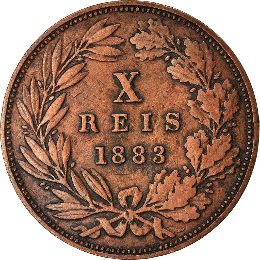 Coin, Portugal, Luiz I, 10 Reis, 1883, EF(40-45), Bronze, KM:526
