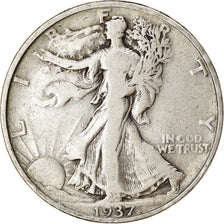 Coin, United States, Walking Liberty Half Dollar, Half Dollar, 1937, U.S. Mint