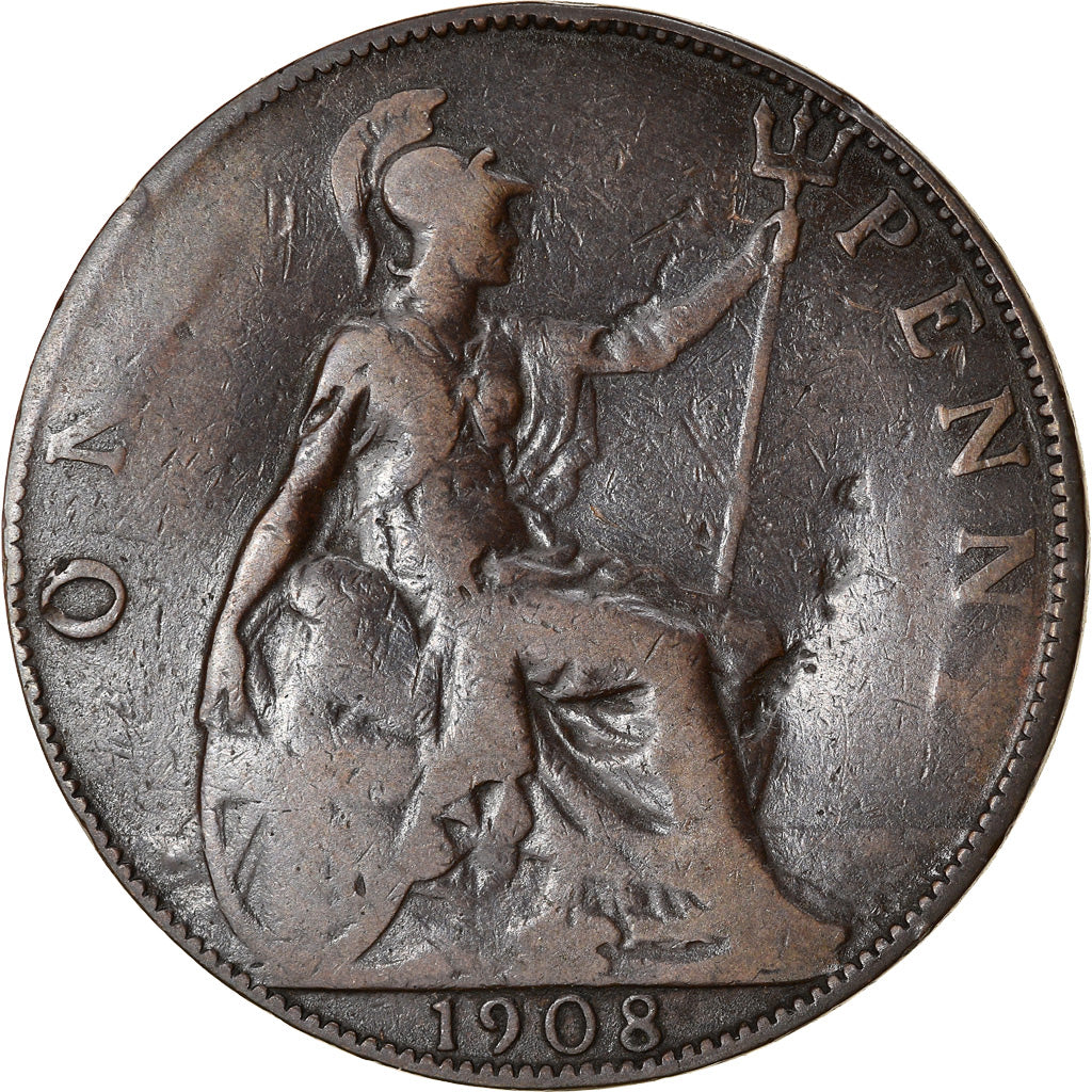 Coin, Great Britain, Edward VII, Penny, 1908, VG(8-10), Bronze, KM:794.2