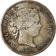 Munten, Spanje, Isabel II, 40 Centimos, 1866, FR+, Zilver, KM:628.2