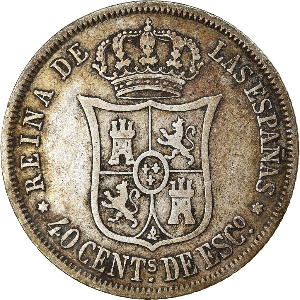 Moneta, Spagna, Isabel II, 40 Centimos, 1866, MB+, Argento, KM:628.2